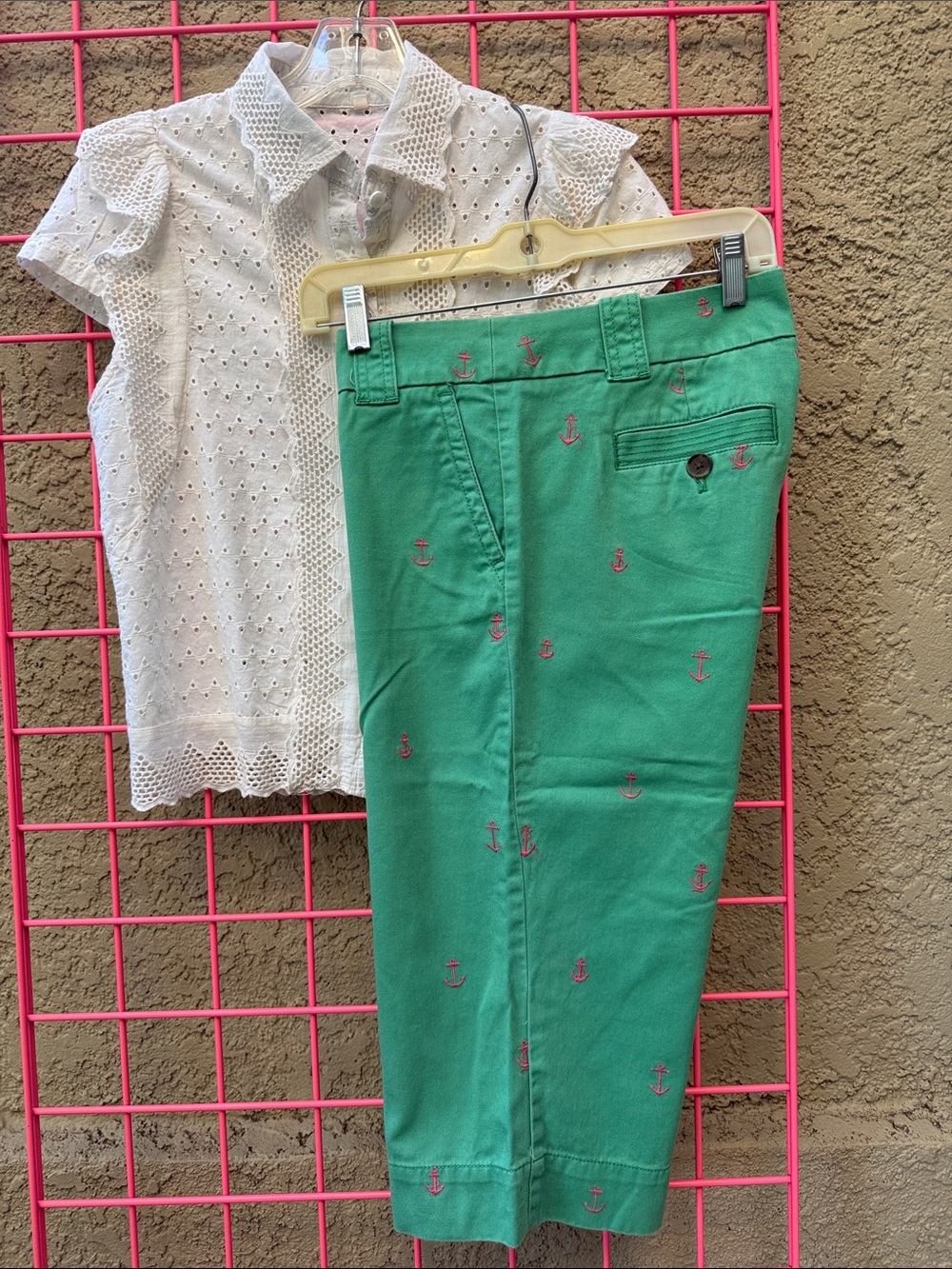 Light Green J. Crew Anchor Embroidered Bermuda Shorts